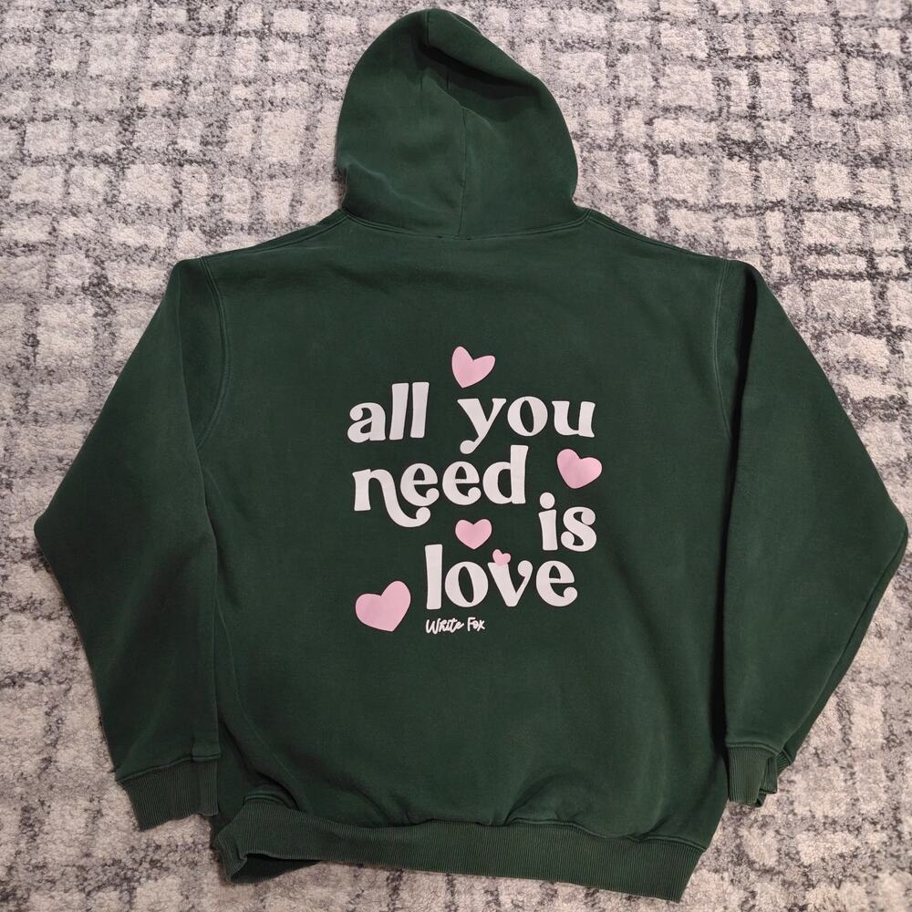 White Fox Boutique All You Need Is Love Forest Green Hoodie Sweatshirt M/L